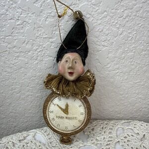 Mark Roberts Jester On Clock / Watch Christmas Ornament Green Hat With Bell